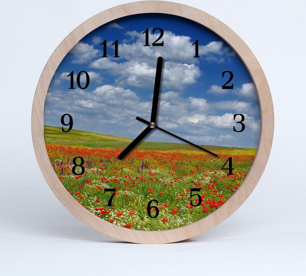Holzuhr 30fi cm wanduhr - Mohnfeld Blumen