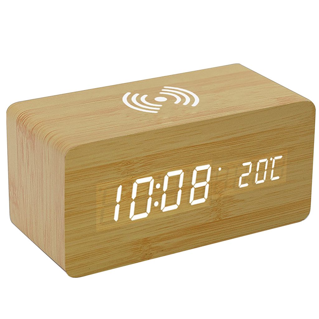 Led Wecker Holz Uhr Tisch Stimme Steuerung Digital Holz