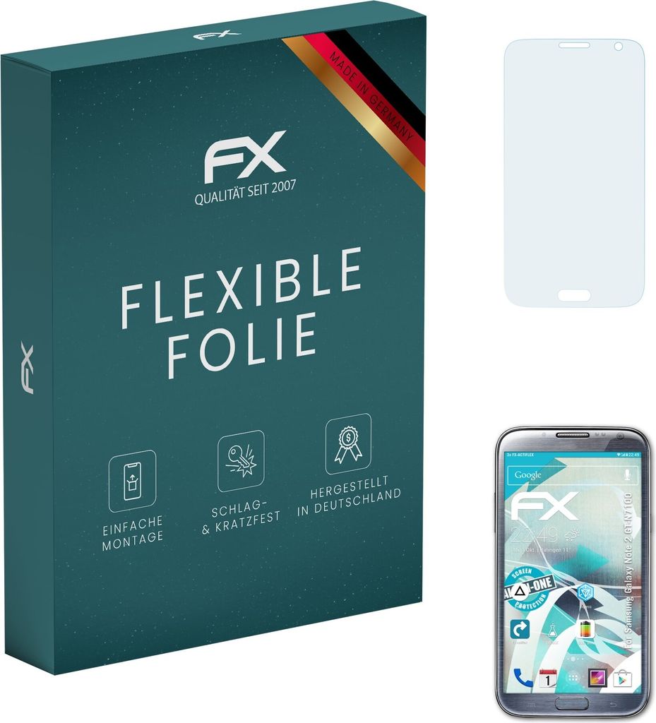 atFoliX FX-ActiFleX 3x Schutzfolie kompatibel mit Samsung Galaxy Note 2 (GT-N7100) Folie