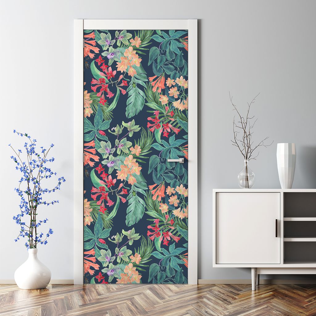 Dekorative Türtapete selbstklebend Klebefolie Türposter Blumen Farbenfroh 70 x 200 cm