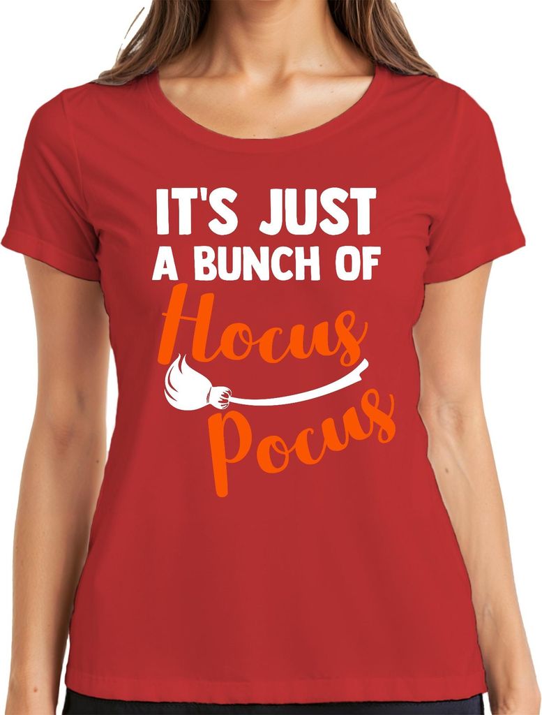 IT'S JUST A BUNCH OF Hocus Pocus Halloween Hexe Besen Geschenk Damen T-Shirt, Rot, 3XL