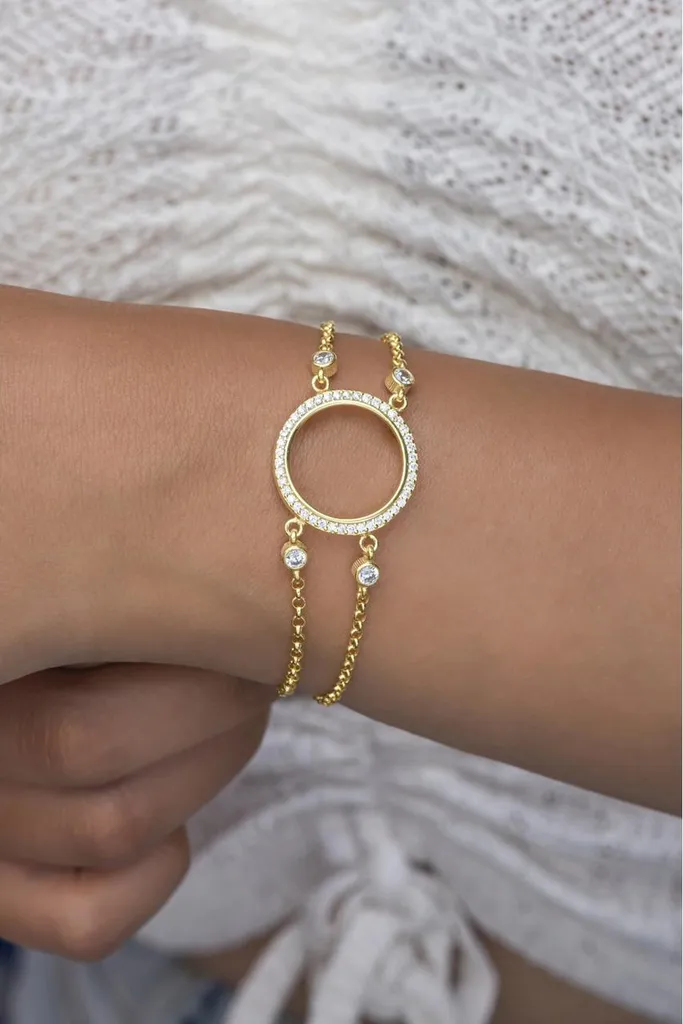 Bracelet gourmette femme en argent doré et double chaîne maille ronde