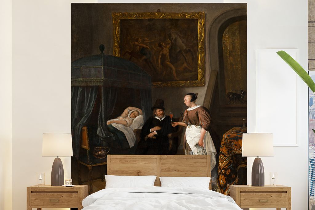 MuchoWow Fototapete für Wohnzimmer oder Schlafzimmer Wandtapete Vinyl Motivtapete Der Besuch des Arztes - Jan Steen - 180x220 cm - Tapezierpapier