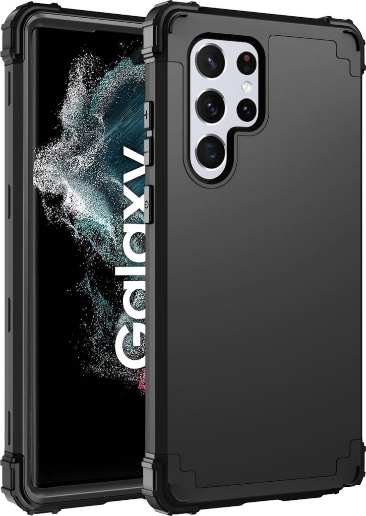 Galaxy S22 Ultra 5G Hülle, 3 in 1 Hybrid PC TPU Stossfest Robust Schutzhülle für Samsung Galaxy S22 Ultra 5G Schwarz