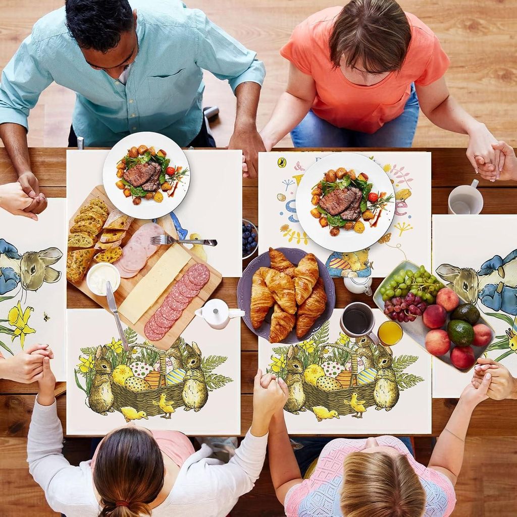 Platzsets - 4 Platzsets mit Kaninchen - Ostern - Frühling - Bankett - Feiertage - Dekorative Platzsets - Saisonale Platzsets - 30 x 45 cm - Waschb...