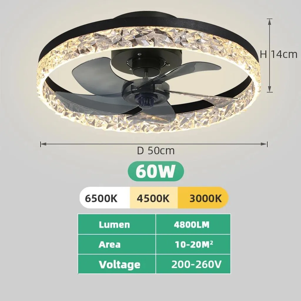 Ventilateur de plafond noir économe avec application et télécommande RC