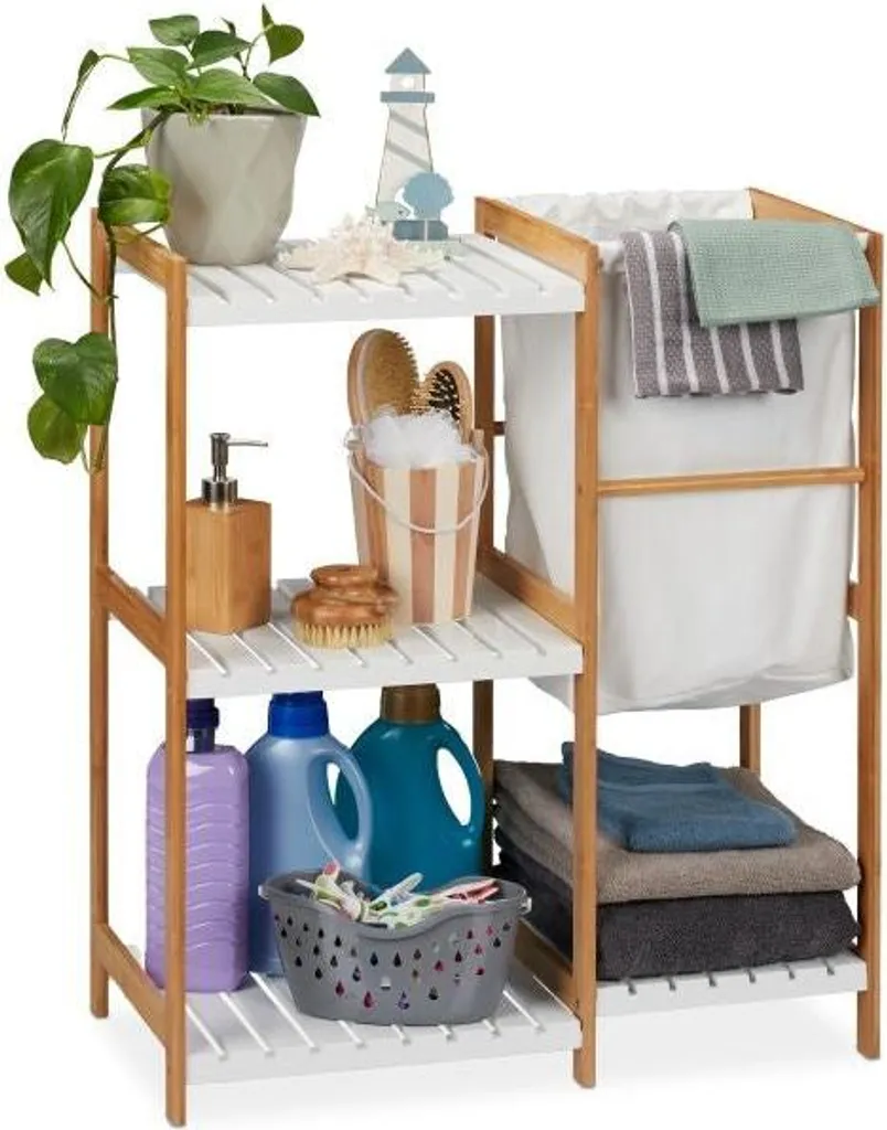 Meuble de rangement salle de bain combiné avec panier à linge coulissant