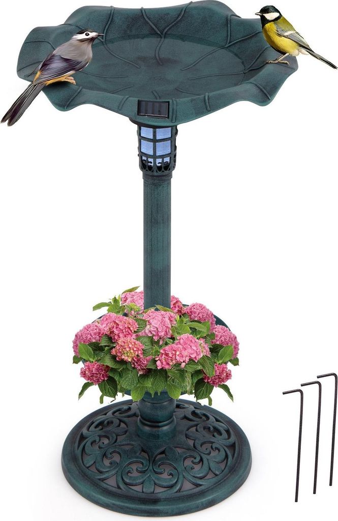 Solarbetriebenes Vogelbad mit LED-Licht und Pflanzgefäß