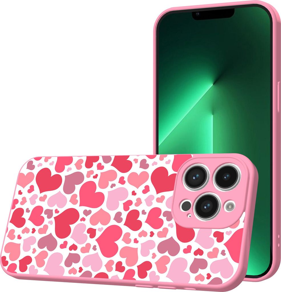 Smartphonica Handyhülle Geeignet für iPhone 13 Pro Max mit Herzen drucken - TPU Back Cover Case Hearts Design - Pink