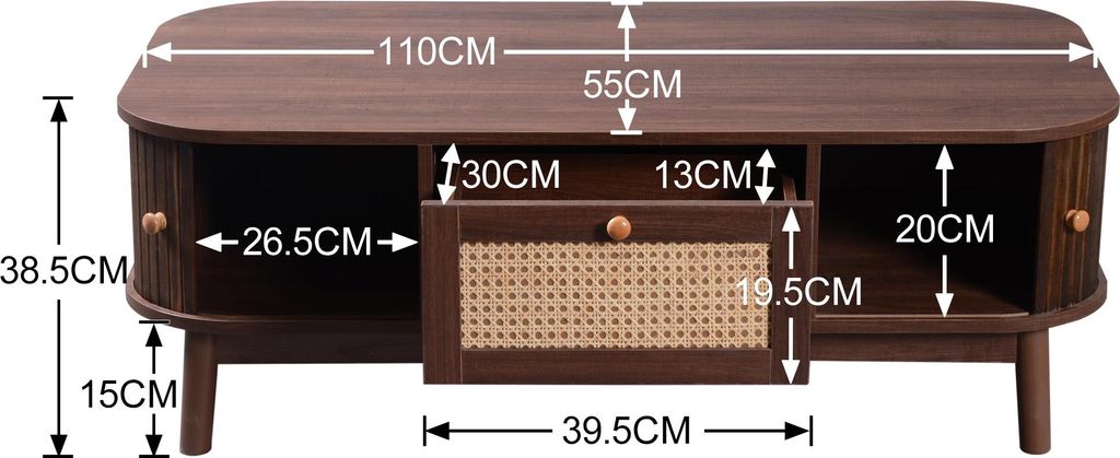 okwish Table basse en rotin avec tiroirs et portes Image du produit 