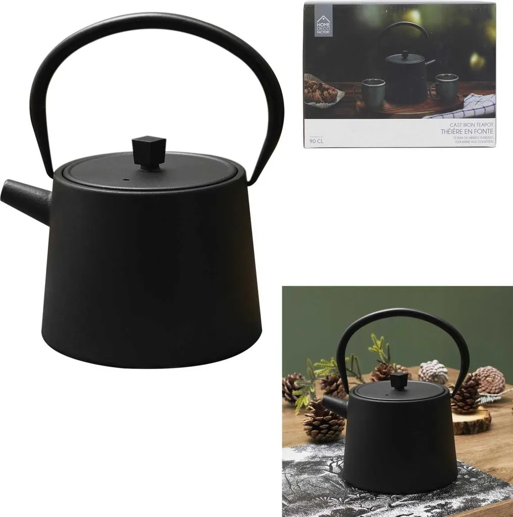Théière fonte HowHomely 900 ml noire avec intérieur émaillé et passoire