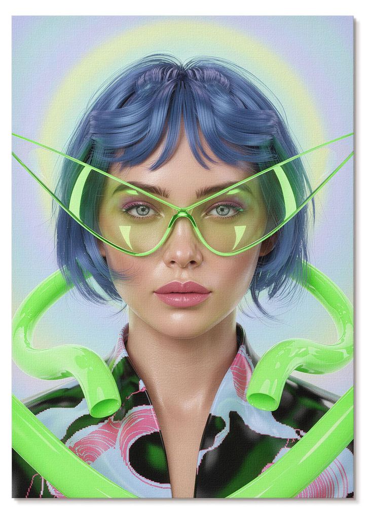 POSTER - 42x59 cm (A2) - Studio 49 - Ein futuristisches Porträt einer Frau mit der Energie der Farbe - Wandbild für Wohnzimmer Schlafzimmer & Flu...