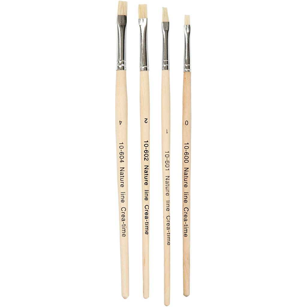 Creativ Company Nature Line Pinsel, Größe 00+1+2+4, L: 18,5-19 cm, B: 5-7 mm, flach, 4 Stück 1 Box
