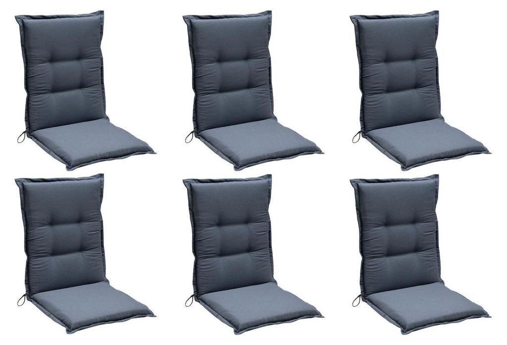 Gartenstuhlauflagen - Hellblau - Polyester - Hochlehner - mit Stehsaum - 6er Set
