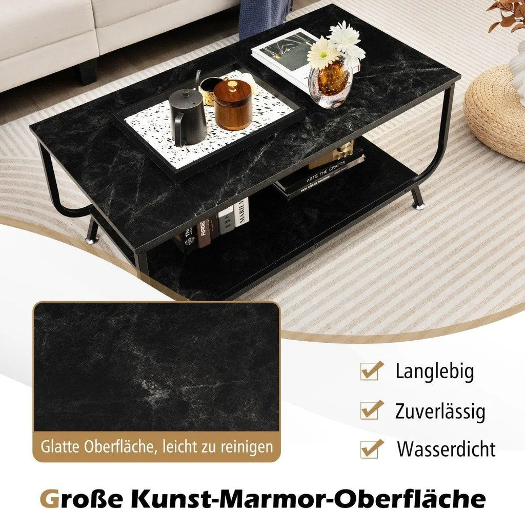 Table de salon rectangulaire en marbre noir avec double plateau chic - 3