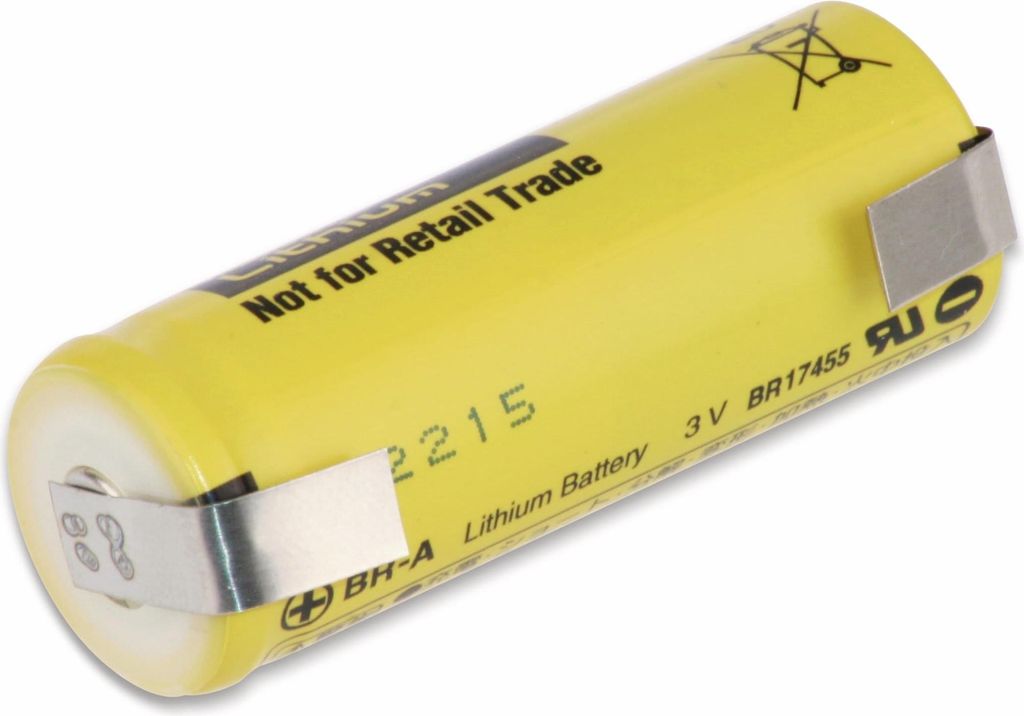 PANASONIC Lithium-Batterie BR-A, mit U-Lötfahne, 3 V-, 1800 mAh
