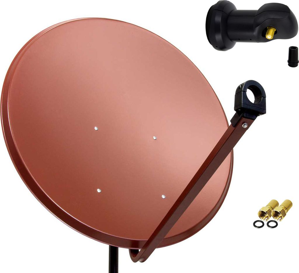 PremiumX SAT Anlage 100cm Antenne Stahl Ziegelrot Single LNB 2x F-Stecker