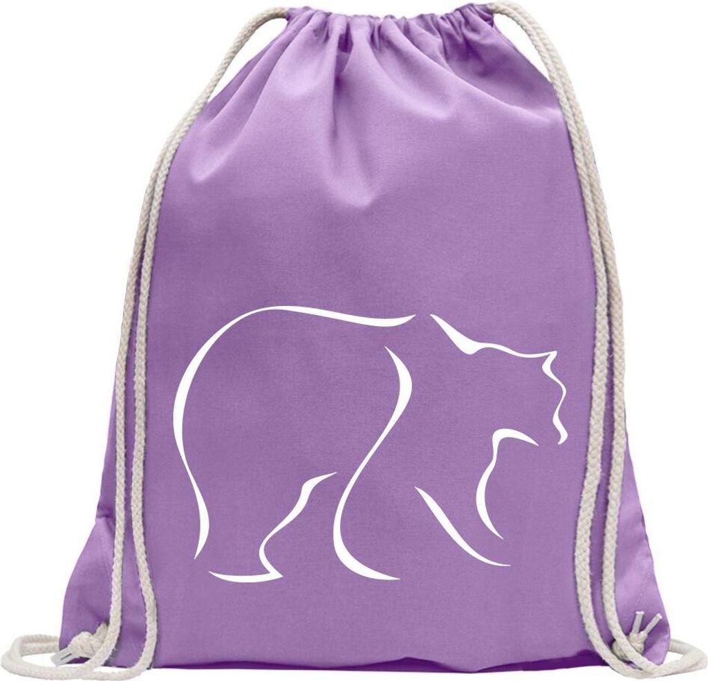 Kiwistar - Turnbeutel - lavendel - Bär - Fun Rucksack Sport Beutel Gymsack Baumwolle mit Ziehgurt