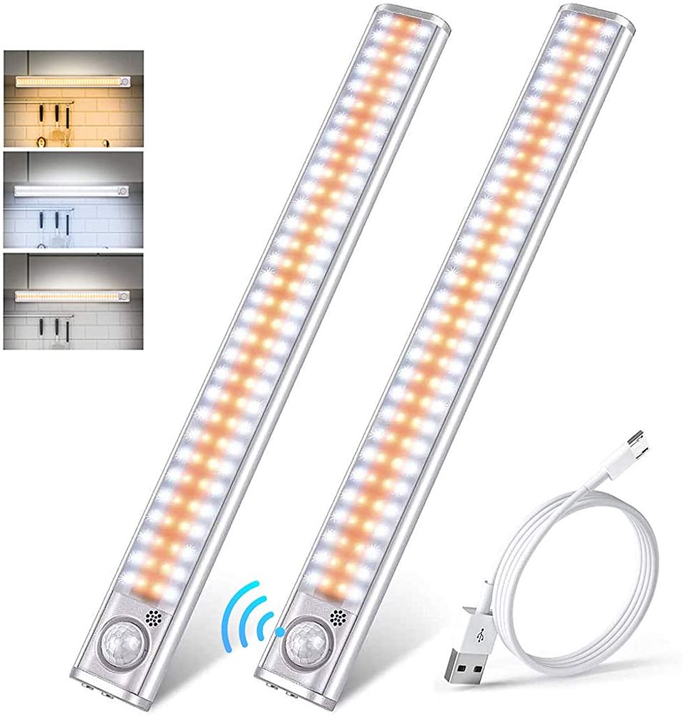 USB Unterbauleuchte Akku Schranklicht Bewegungsmelder 160LED Magnethalter Küche 