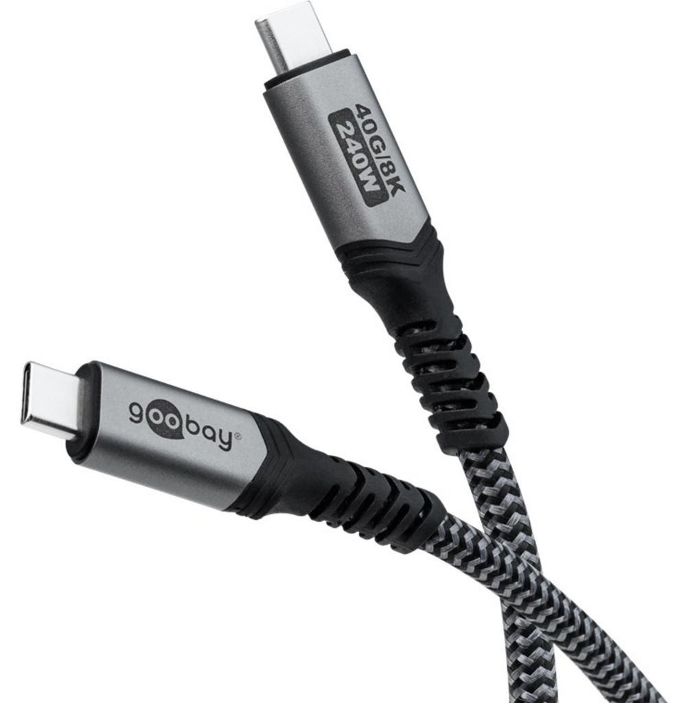 Goobay 74210, 0,5 m, USB C, USB C, 40 Gbit/s, Czarny, Szary Zdjęcie produktu 