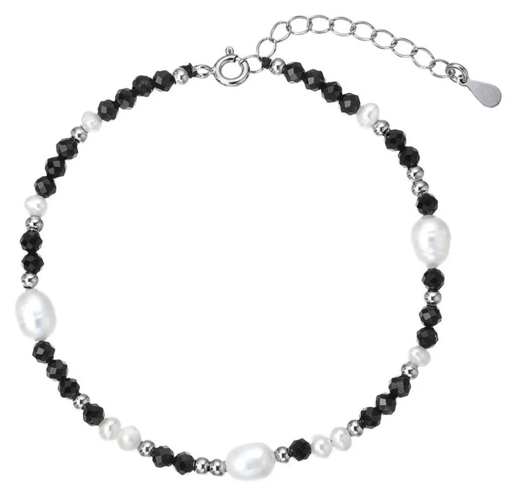 Gourmette femme en argent perles blanches et spinelles véritables