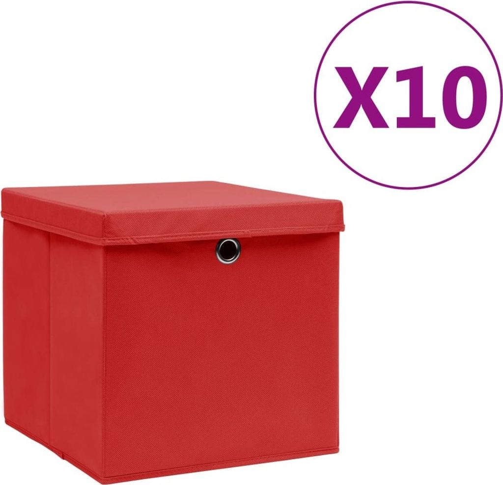Aufbewahrungsboxen mit Deckeln 10 Stk. 28x28x28 cm Rot