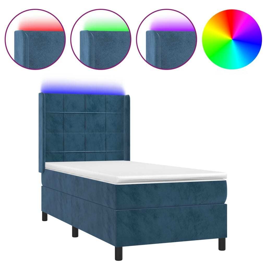 SYFAX Boxspringbett mit Matratze & LED Dunkelblau 90x190 cm Samt