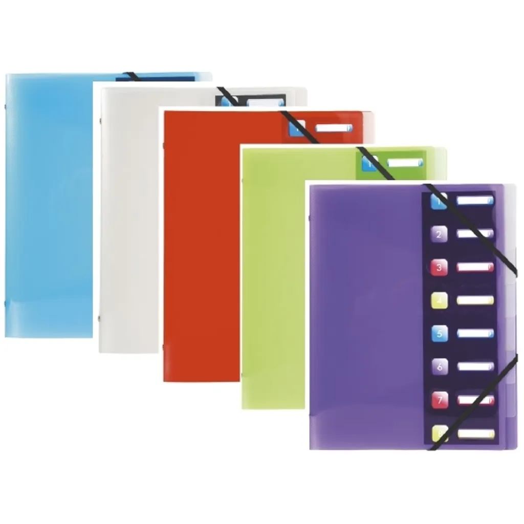Trieur valisette A4 Crystal Colours avec 8 compartiments et élastiques - 10
