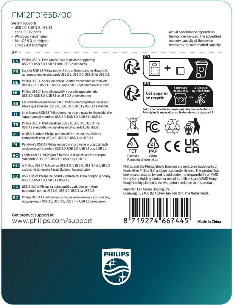 Clé USB C Philips 128 Go OTG USB 3.1 Noir pour Libérer Espace Smartphone