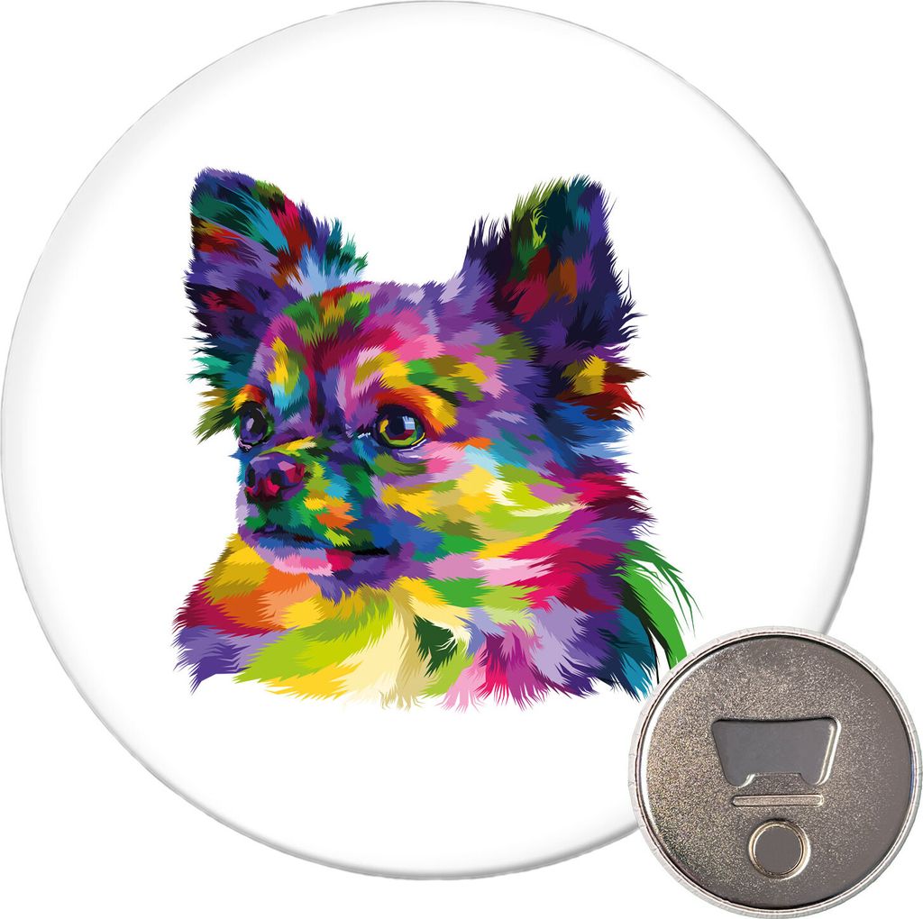 Huuraa Magnet Chihuahua Colorful 59mm Kühlschrankmagnet rund Flaschenöffner Geschenkidee