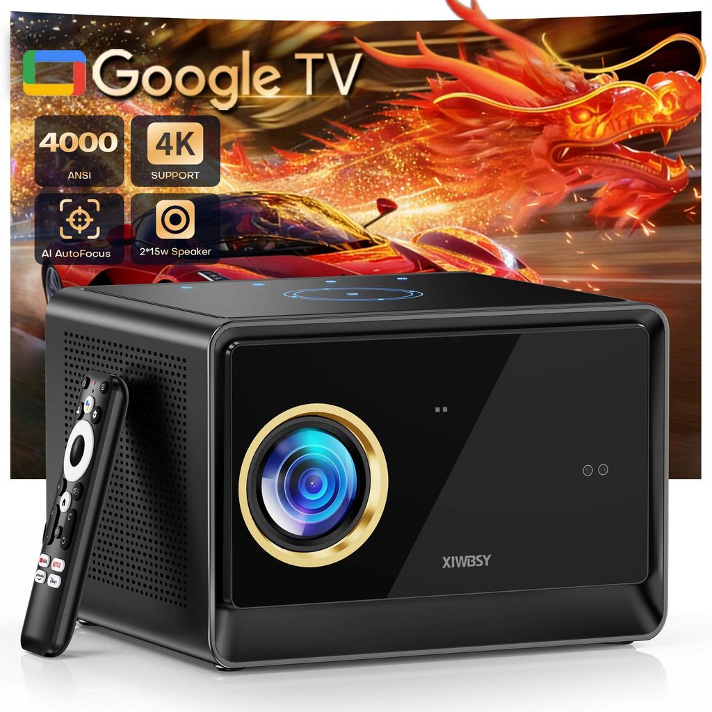 Smart LED Beamer - X08 Heimkino Projektor mit TV-Stick - 1080p Full HD - 4000 ANSI Lumen - Android 11, WLAN, Bluetooth - Auto Keystone, TOF-Fokus, ...