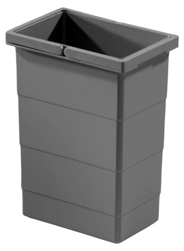 A dark gray plastic trash can insert with horizontal ridges.