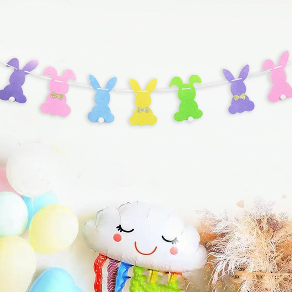 1 Set Ostern Banner Bowknot Photo Requisite Hanglöcher Frohe Ostern Kaninchen Banner Wohnheimdekoration Partyzubehör