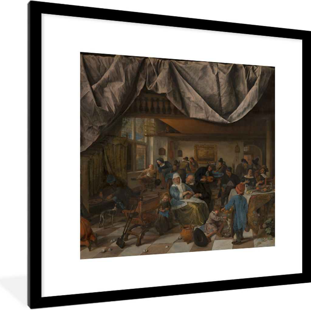 MuchoWow Gerahmtes Poster Das Leben des Menschen - Jan Steen 40x40 cm - Poster mit Schwarzem Bilderrahmen Wandposter Rahmen Foto Bilder - Poster ...