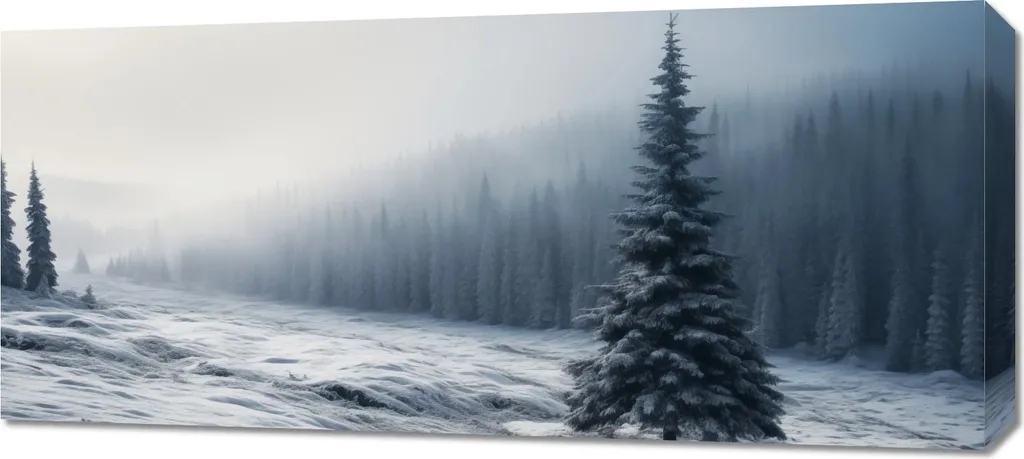 Quadro su Tela Albero di Natale 90x40 - Paesaggio Invernale Emozionale