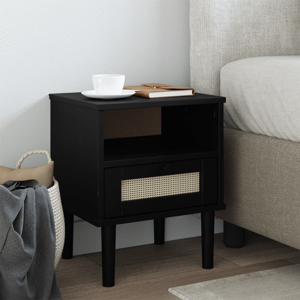 Maison Exclusive - Nachttisch SENJA Rattan-Look Schwarz 40x35x48 Massivholz Kiefer