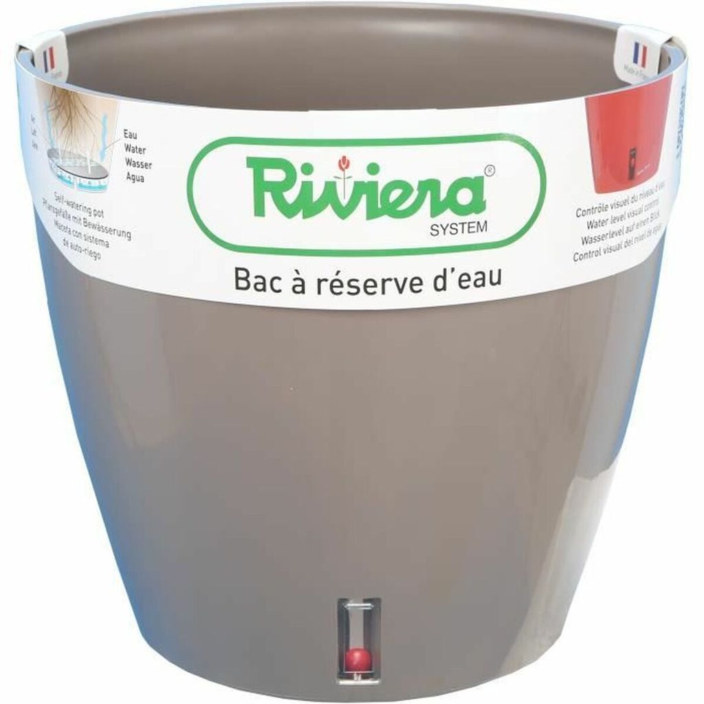Selbstbewässernder Blumentopf Riviera Mit Wasservorrat Taupe Polypropylen Rund Ø 36 x 33 cm