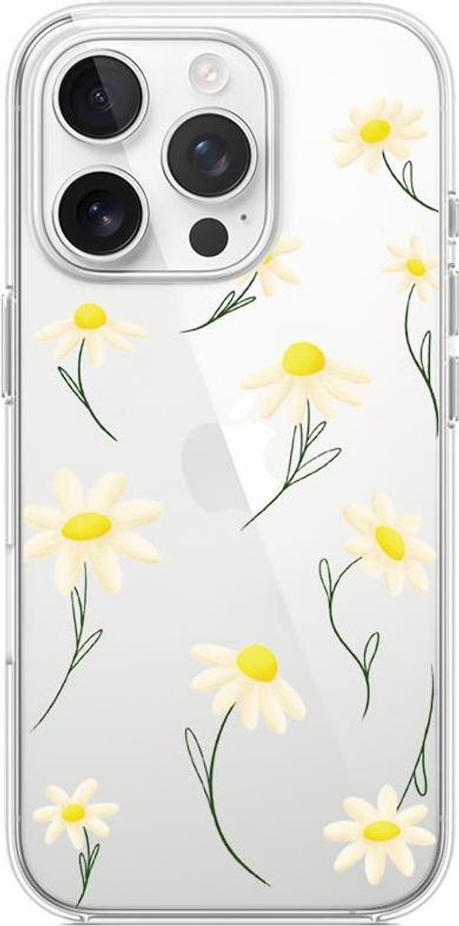 iPhone 14 Pro Hülle, Transparent, Silikon Flexi, Gänseblümchen