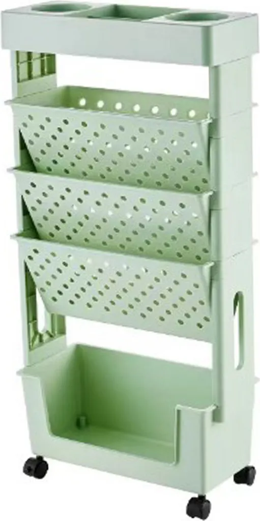 Étagère Rotative Multicouche en Plastique avec Roues Amovibles Verte