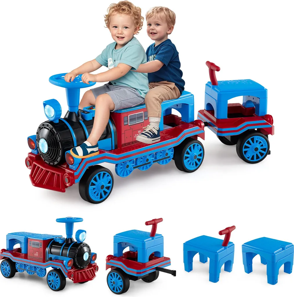 Voiture Électrique 3 Places pour Enfants avec Wagon Détachable 12V