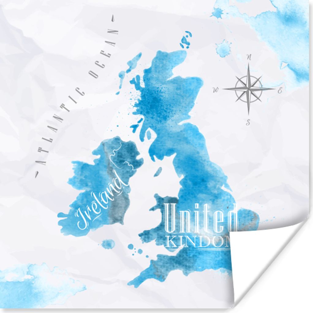 MuchoWow Poster England - Weltkarte - Blau 100x100 cm - Babyzimmer