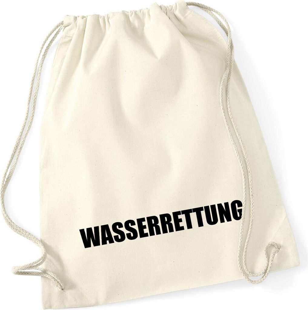 Huuraa Turnbeutel Wasserrettung Schriftzug 12 Liter Natural Baumwolle Rucksack Geschenkidee