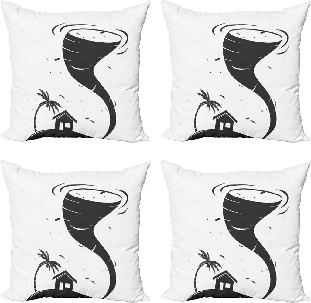 ABAKUHAUS Tornado Kissenbezug Set (4 Stück), Hurricane und Little House, Moderner Doppelseitiger Digitaldruck, 40 cm x 40 cm, Charcoal Grau Weiß