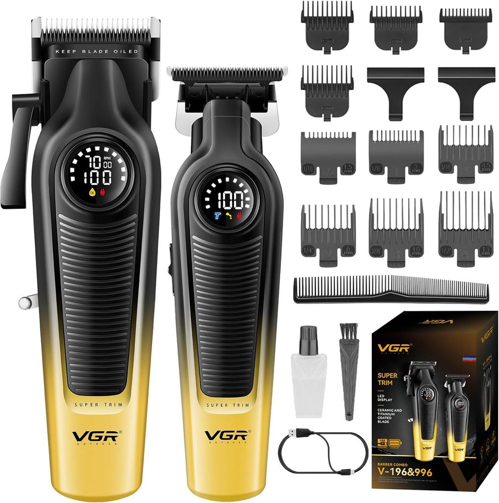 Haarschneidemaschine Set Profi,Friseur Set mit Keramisch Titanbeschichteter Klinge, Harrschneidermaschine Herren Profi mit LED Display,10Führungsk...