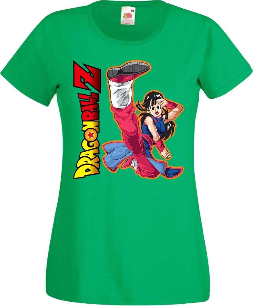 Damen T-Shirt Anime Manga Dragon Anime Manga Ball Z 02 Bulma Kick, Lady XL / Grün