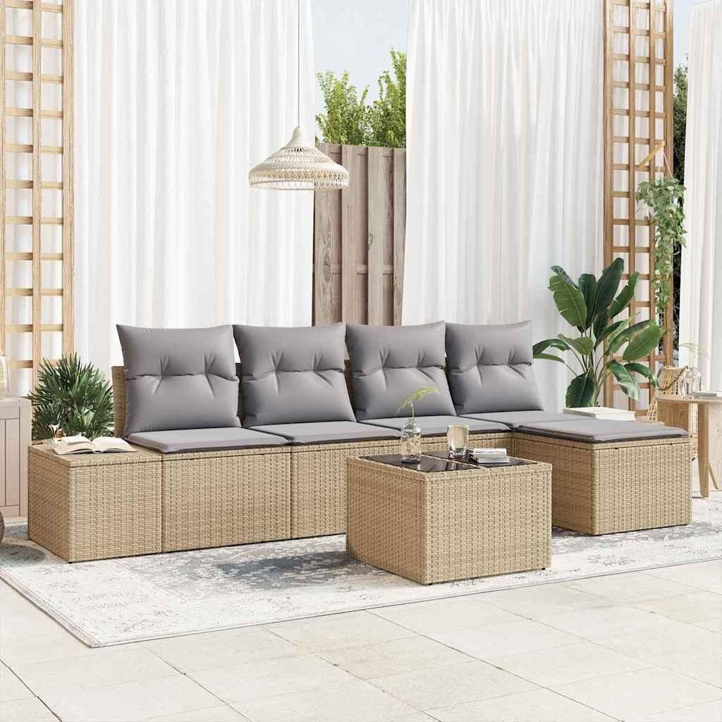 Maison Exclusive - Sofa Set mit Kissen 6 pcs Beige Poly Rattan