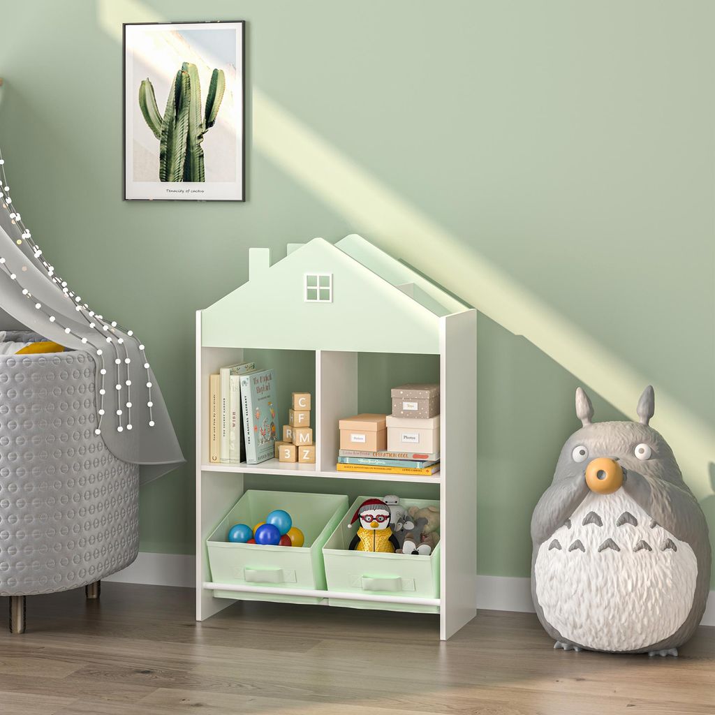 Kinderregal 'Vipsali' mit 2 Faltboxen Haus-Optik 90 x 60 x