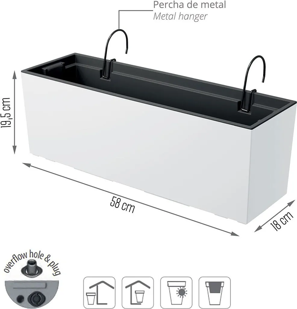 Jardinière Blanche URBI CASE W 58cm: Kit Fixation + Doublure, Pose Simple - 8