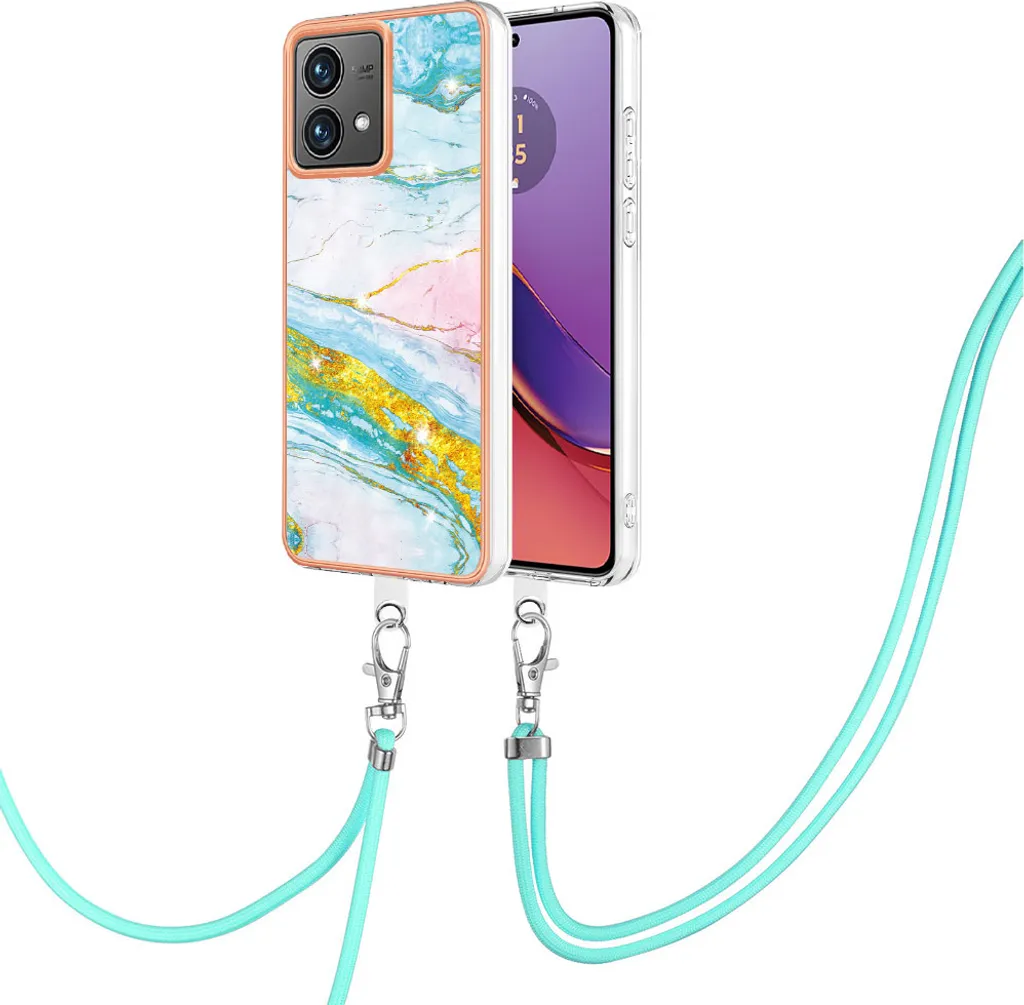 Cover Moto G84 Turchese da Viaggio - TPU con Cordino Regolabile