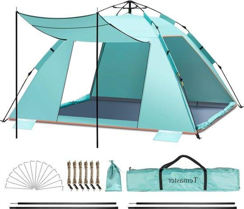Bequeme Strandtente für 5-6 Personen - große, tragbare Sonnenschirmtente mit Veranda - automatischer Aufbau - UPF 50+ - einfache Montage